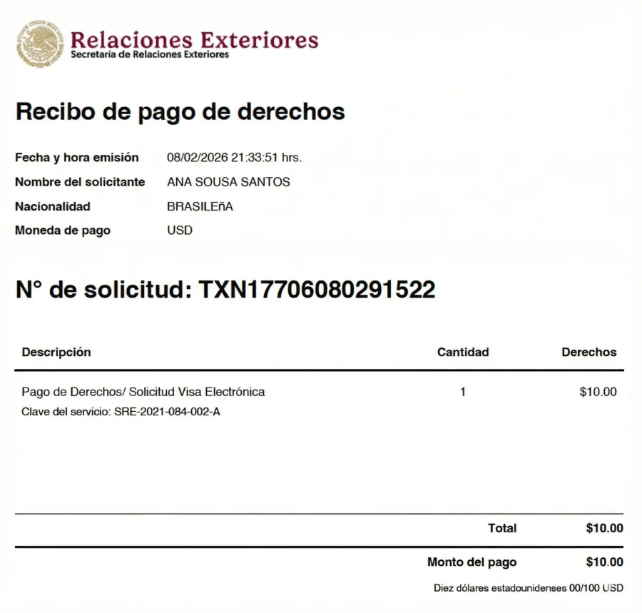 Imagem Recibo Visto Mexico